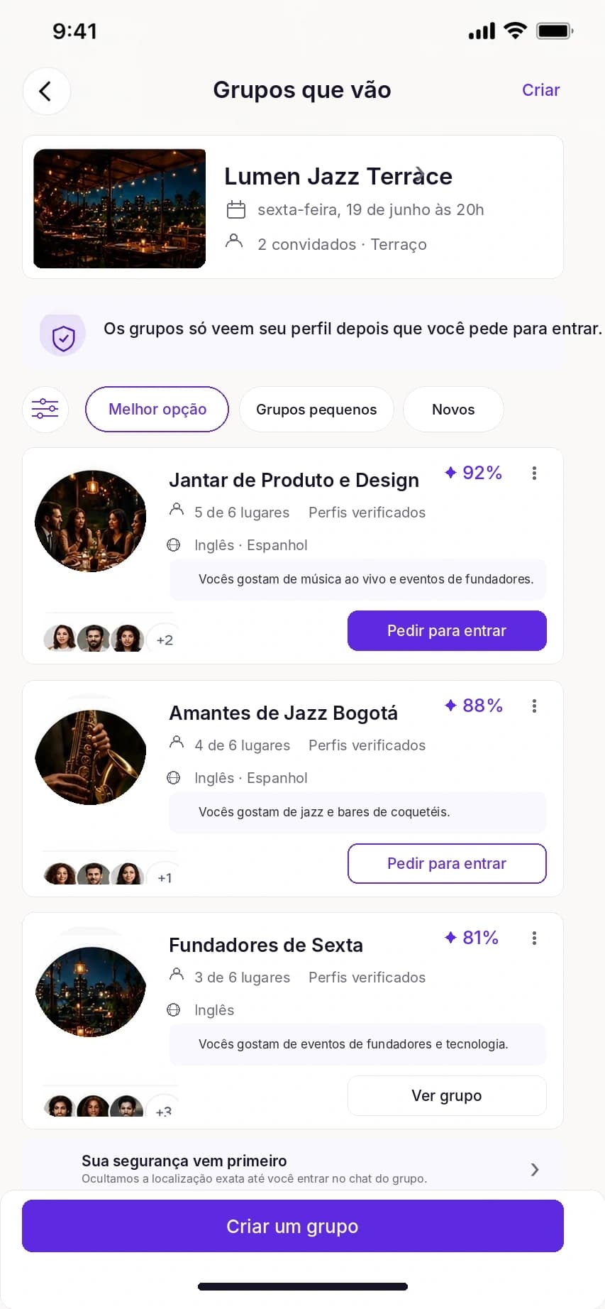 Grupo social para participar de uma experiência no Out!